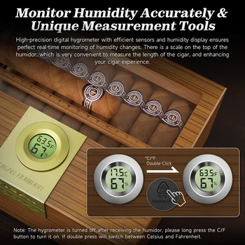 Cigar Box Humidor with Hygrometer and Humidifier, Cedar Wooden Case with Drawer, Divider, Length Gauge, Desktop Humidor Box Gift 6