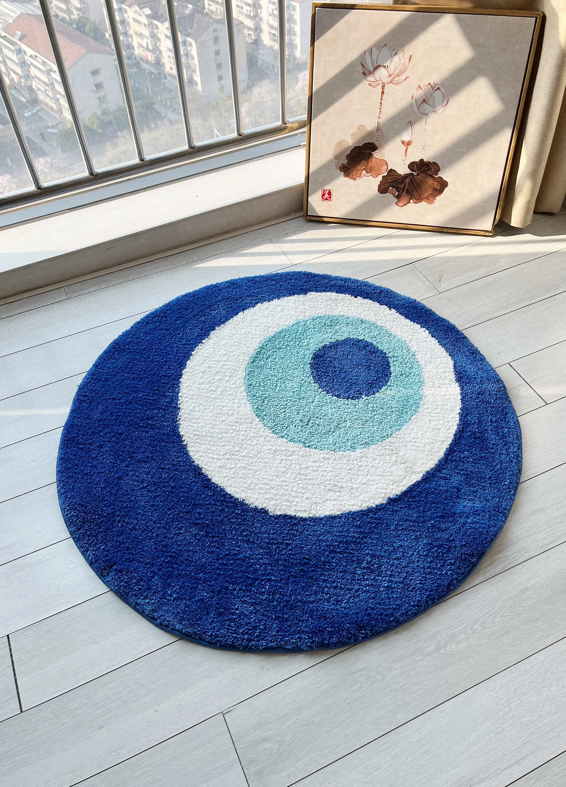 Blue Evil Eyes Circular Tufted Rug