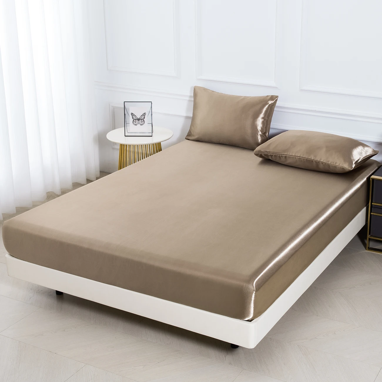 Satin Solid Color Fitted Sheet Set 3