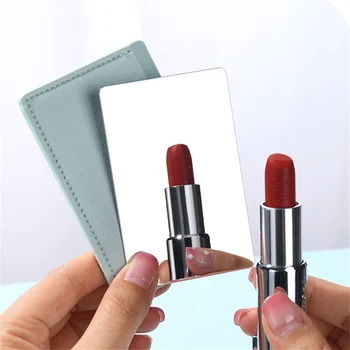 Specchio per cosmetici in carta in acciaio inossidabile Mini specchio per trucco infrangibile portatile manicotto in pelle infrangibile esci con specchio tascabile 1