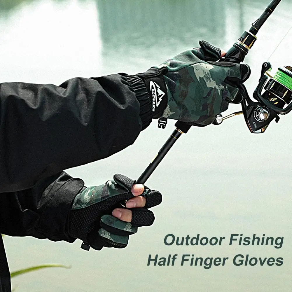 Camouflage Waterproof Fishing Gloves 2 Finger Flip Windproof Women Men Gloves Velvet Warm Fish Angling