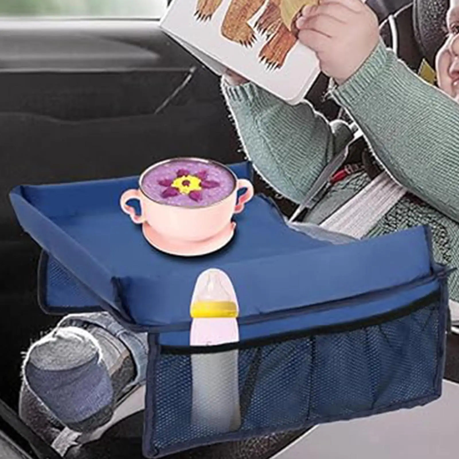 Tavolino da Viaggio per Bambini, Vassoio per Seggiolino Auto, Tavolino per Seggiolino Auto con Cinghie Regolabili, Organizzatore da Sedile - immagine 5