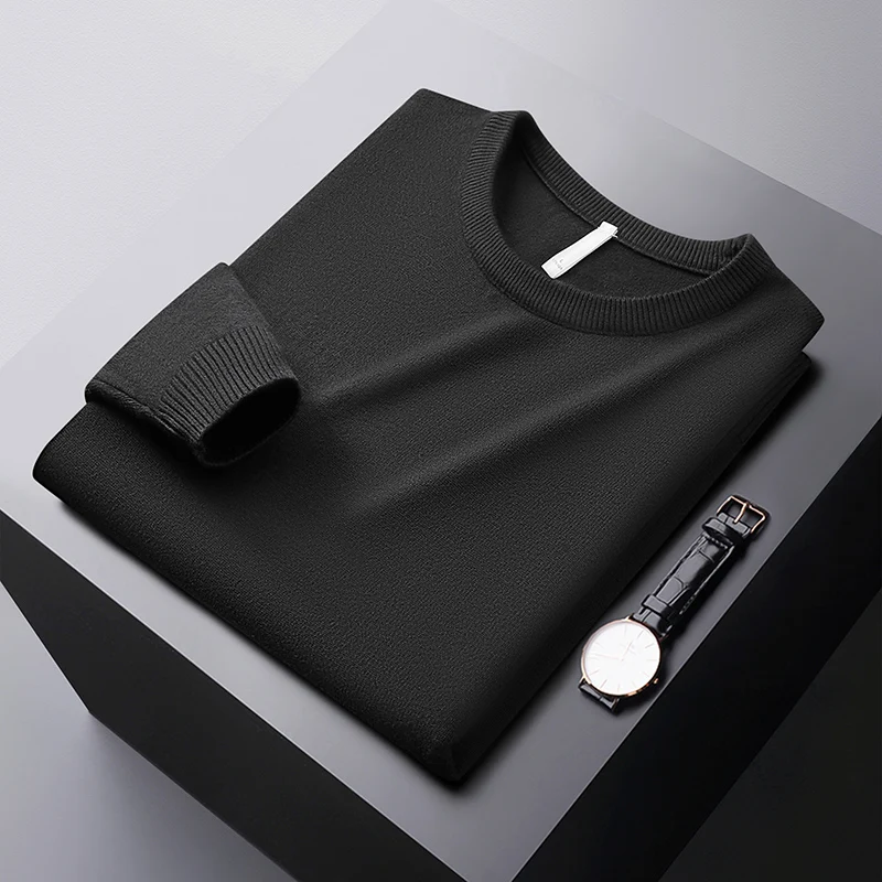 Winter Fashionable Warm Sweater Men's Elastic Cold-Resistant Clothes Casual Pure Color All-Matching round Neck Sweater 4