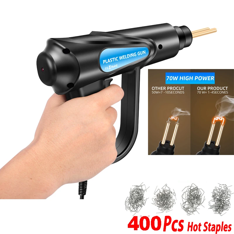 Kit Pistolet à Souder Plastique 70W Avec 200 Agrafes - Pour Réparation Pare-chocs, Soudure Plastique