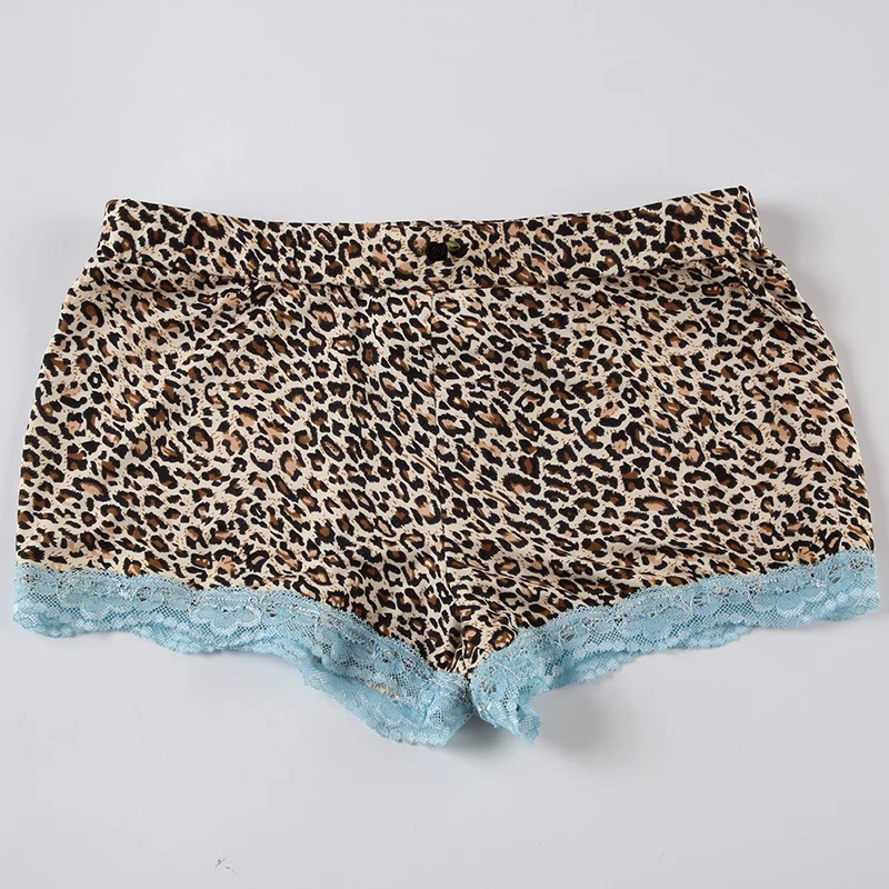 Contrast Lace Trim Leopard Print 2 Pieces Sets Womens Sleeveless Cropped Camisole And Skinny Shorts Rave Baddie Outfits