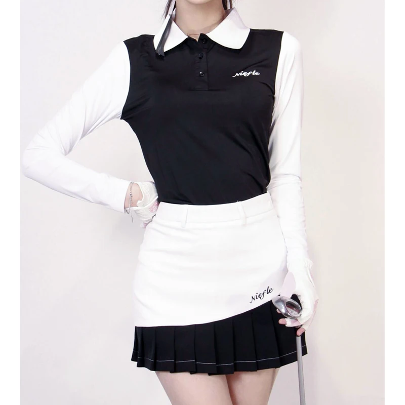 Autumn New Golf Women's Top Long Sleeve Slimming and Anti Wrinkle High Quality Fashion pleated Skirt Outdoor Leisure Sports