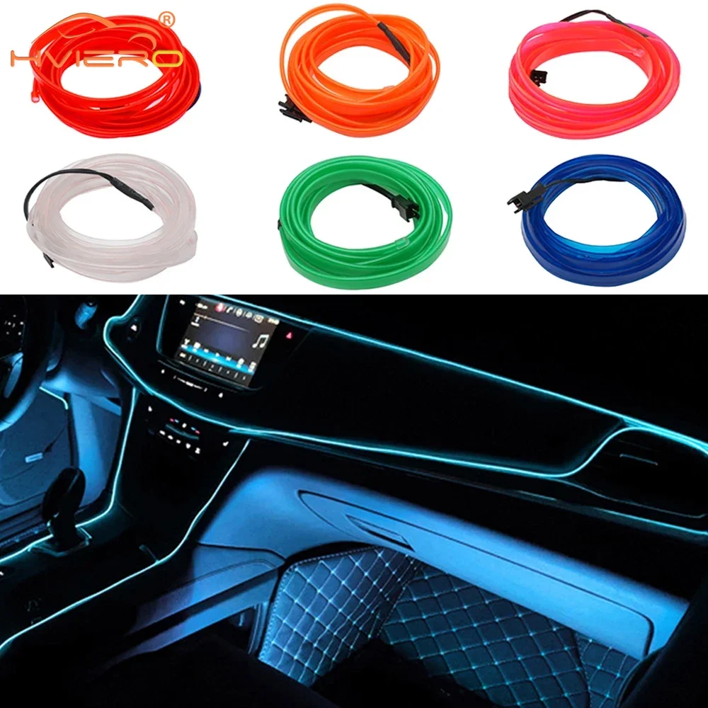 Luzes de néon flexíveis da linha do tubo da corda do fio da guirlanda da decoração da tira do diodo emissor de luz da iluminação interior do carro universal de 1m/2m/3m/5m com movimentação de usb