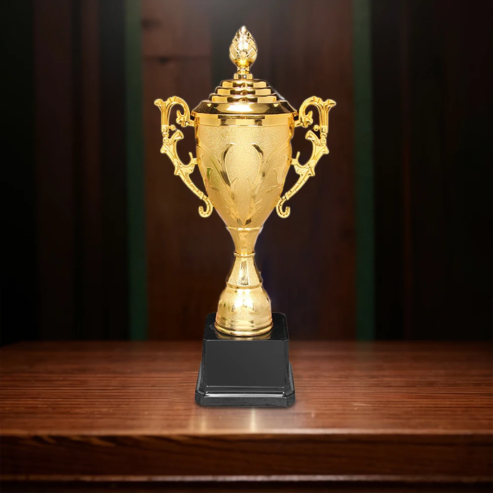 Gold Plastic Trophy Basketball Football Trophy 8.5 Inch Game Match Trophy with Lid Winners Award Trophy for Competition Race