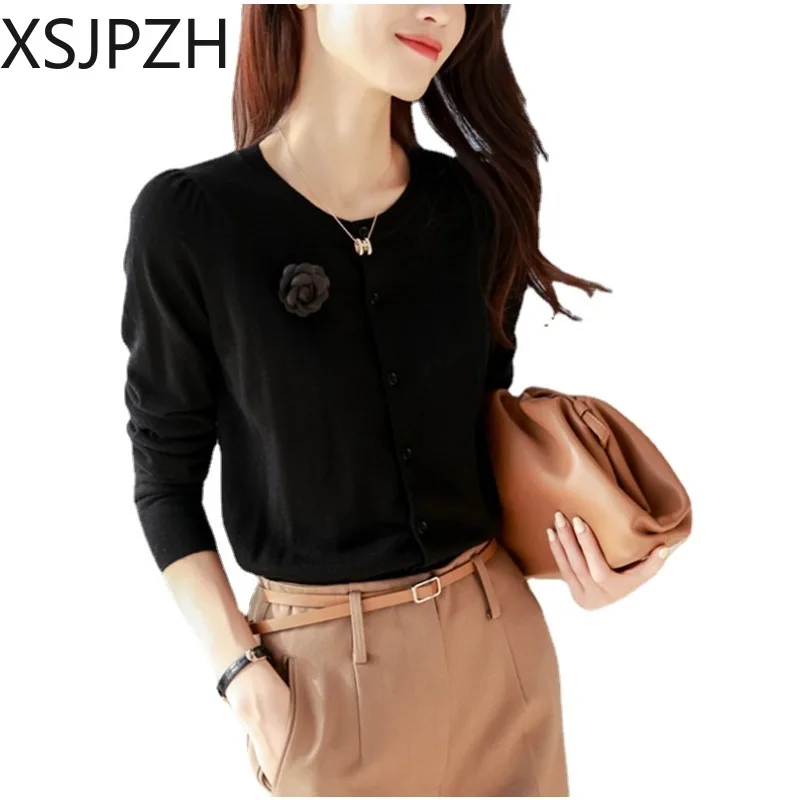 

New Fashion Women's Knitting Cardigan Temperament Ladies Long Sleeve Sweater Short Tops Female Slim Casual Coat Spring Autumn