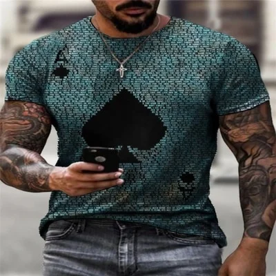2022 Summer New Fashion Personality 3D Poker Printing T-shirt Men's Round Neck Shirt Casual All-match Short-Sleeved Sportswear 6 S1798