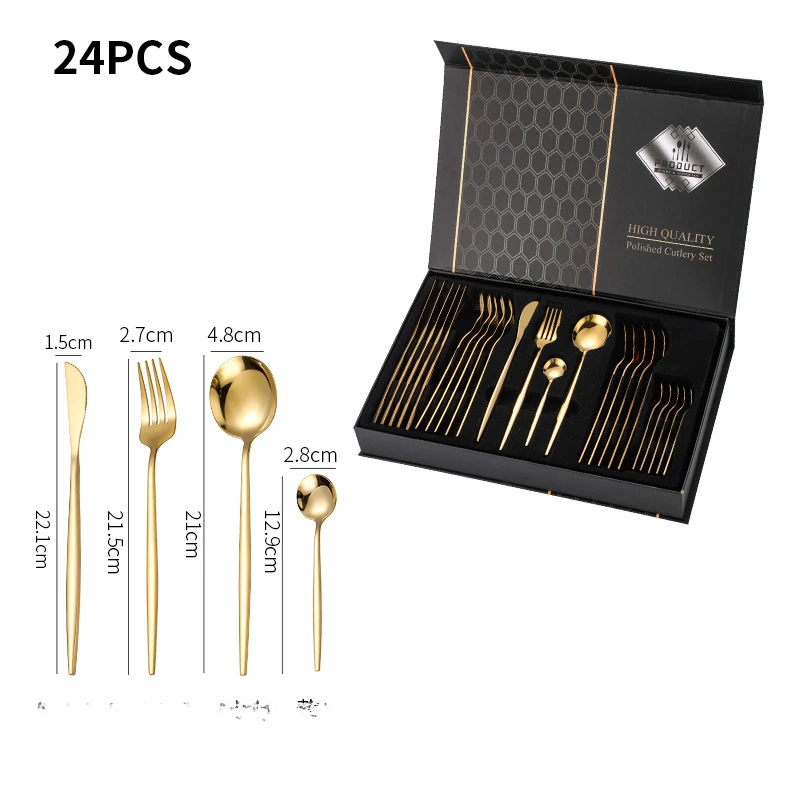 Stainless Steel Tableware 24-piece Set Portugal Western Restaurant Steak Knife and Fork Spoon Gift Box Set