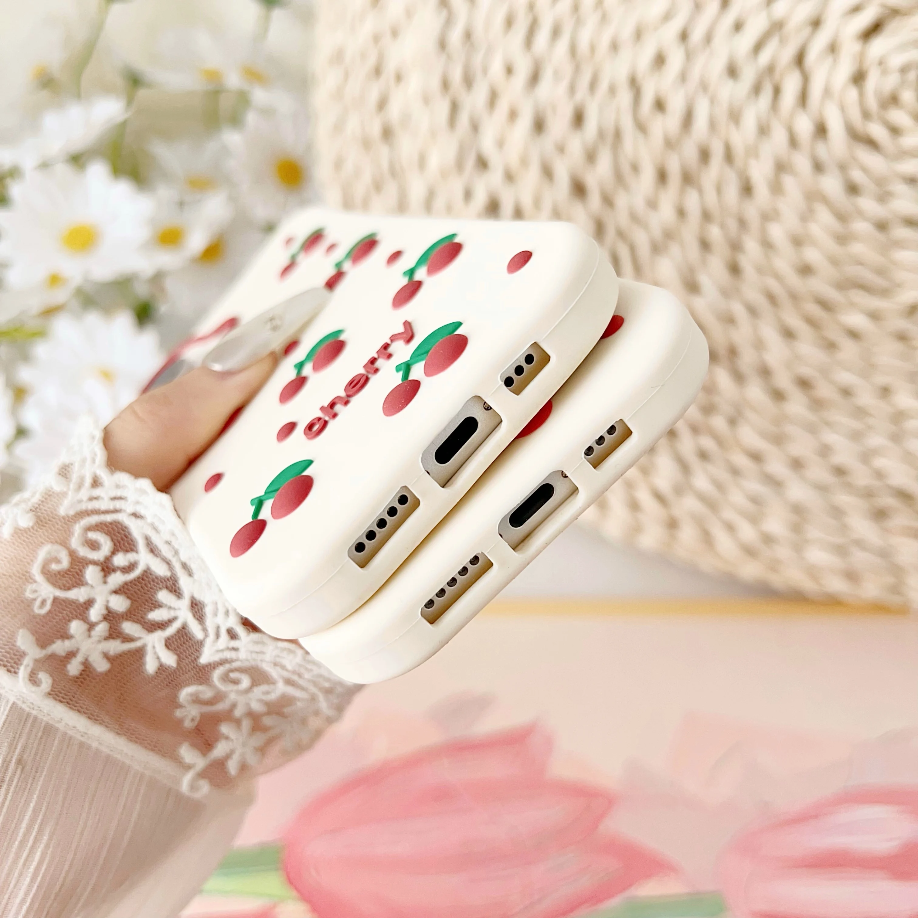 Adorable 3D Cherry Cartoon Soft Silicone Phone Case