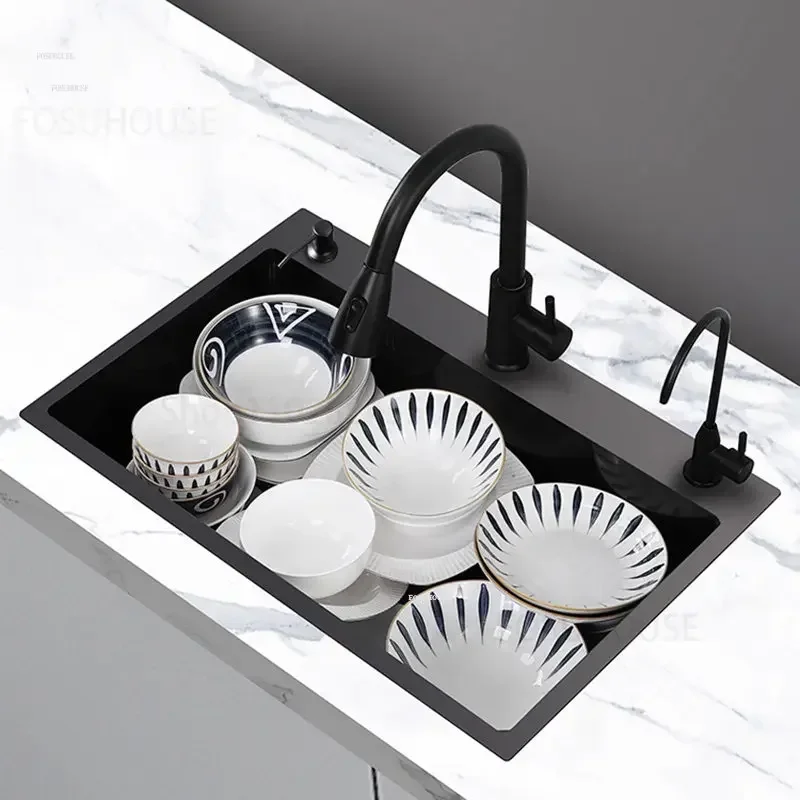 Stainless Steel Black Wash Basin with Knife Hold Nano Single Kitchen Sinks Thicken washing sinks Kitchen Accessories Large Sinks