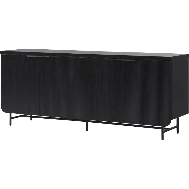 

Walker Edison Scandinavian Grooved 4-Door Sideboard, 69 Inch, Black