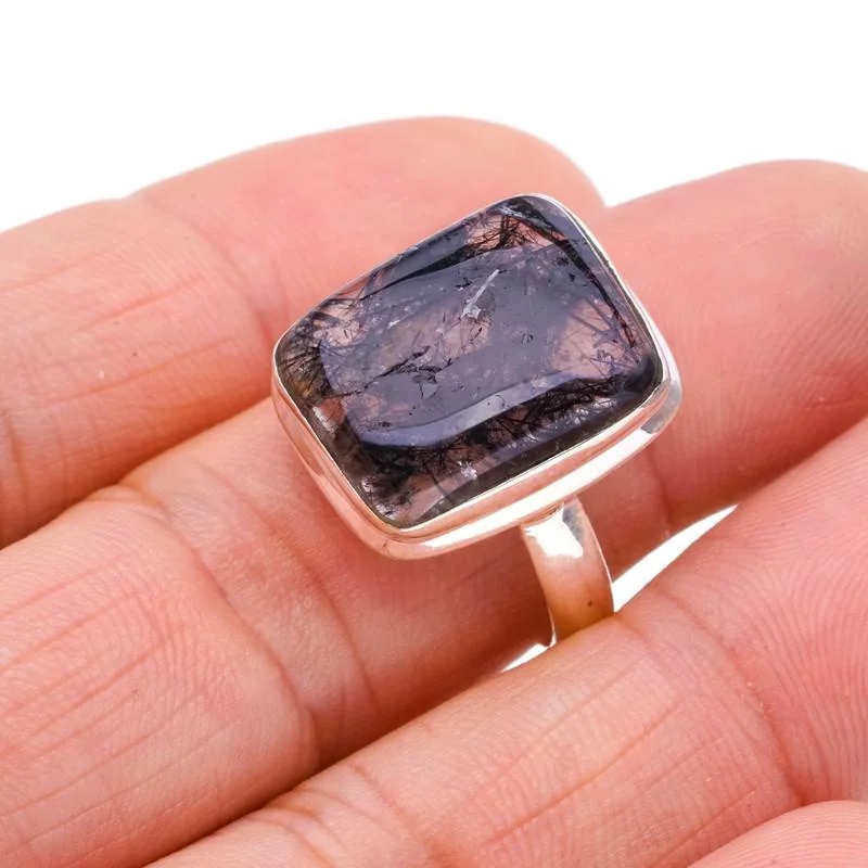 

StarGems®Природный турмалированный кварц ручной работы, фотосеребряное кольцо 8,75 F1035