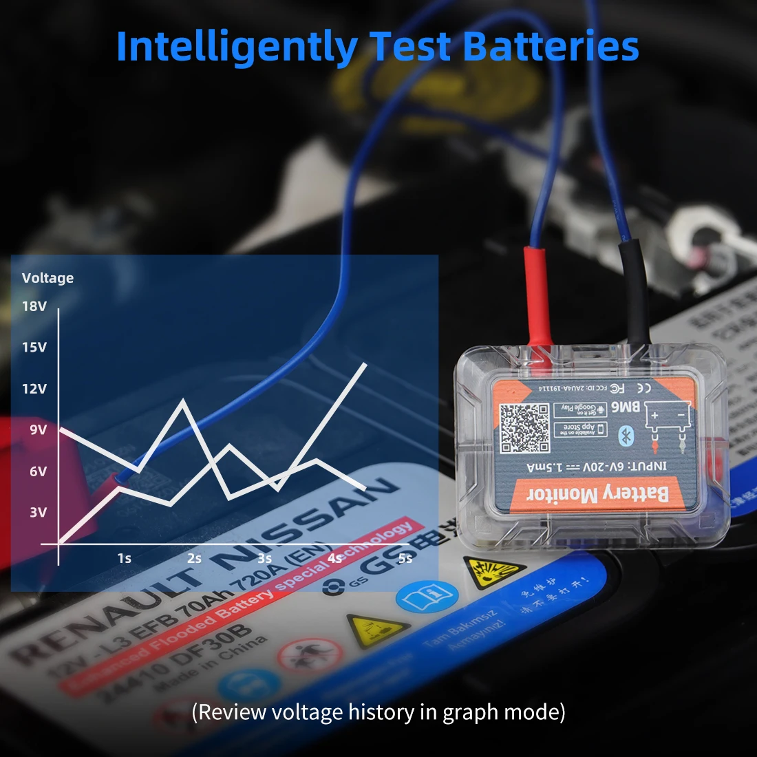 BM6 Wireless Bluetooth 4.0 12V Battery Monitor Motorcycle Truck Car Battery Charging Cranking Tester Health Monitor