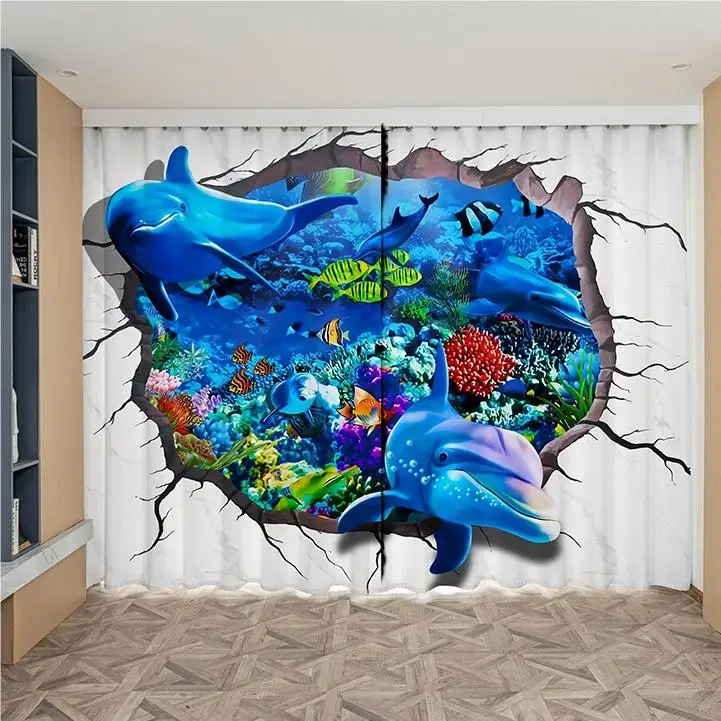 

Fashion Custom 3D Dolphin Dinosaur Elephant Print Blackout Curtain Children's Bedroom Living Room Window Curtain 2 Pieces