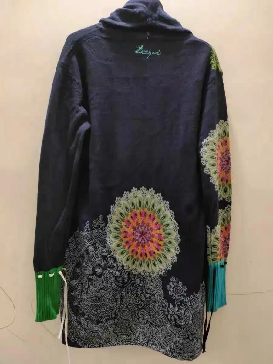 Foreign Trade Original Order Spanish Women's Knitted Yarn Printed Beaded Embroidered Cashmere Long Cardigan Shawl Coat 2