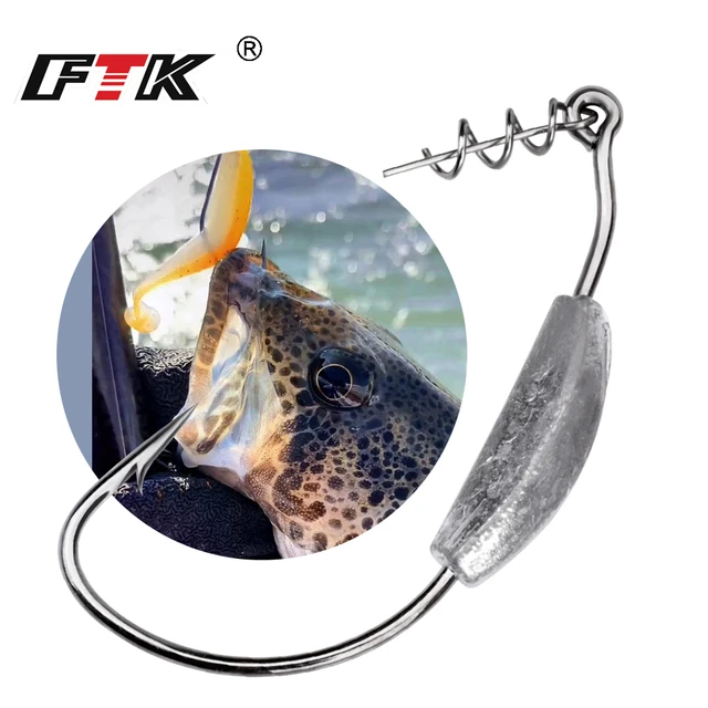 FTK 5Pcs Offset Fishing Hooks Weighted Crank Hook 2g3g4g5g7g Soft