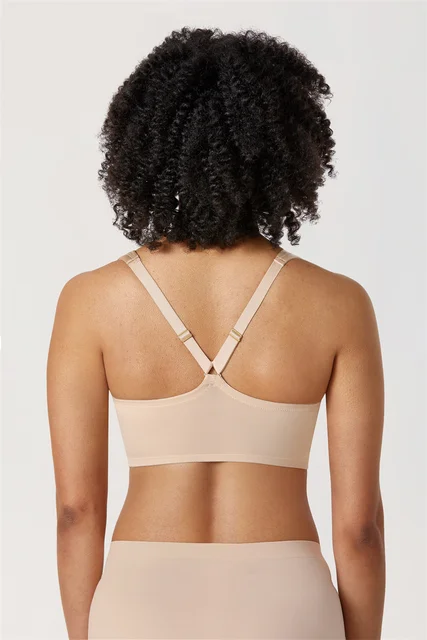 Exclare Racerback Full Figure Underwire Women's Front Close Bra Plus Size  Seamless Unlined Bra For Large Bust(Beige,38DDD)