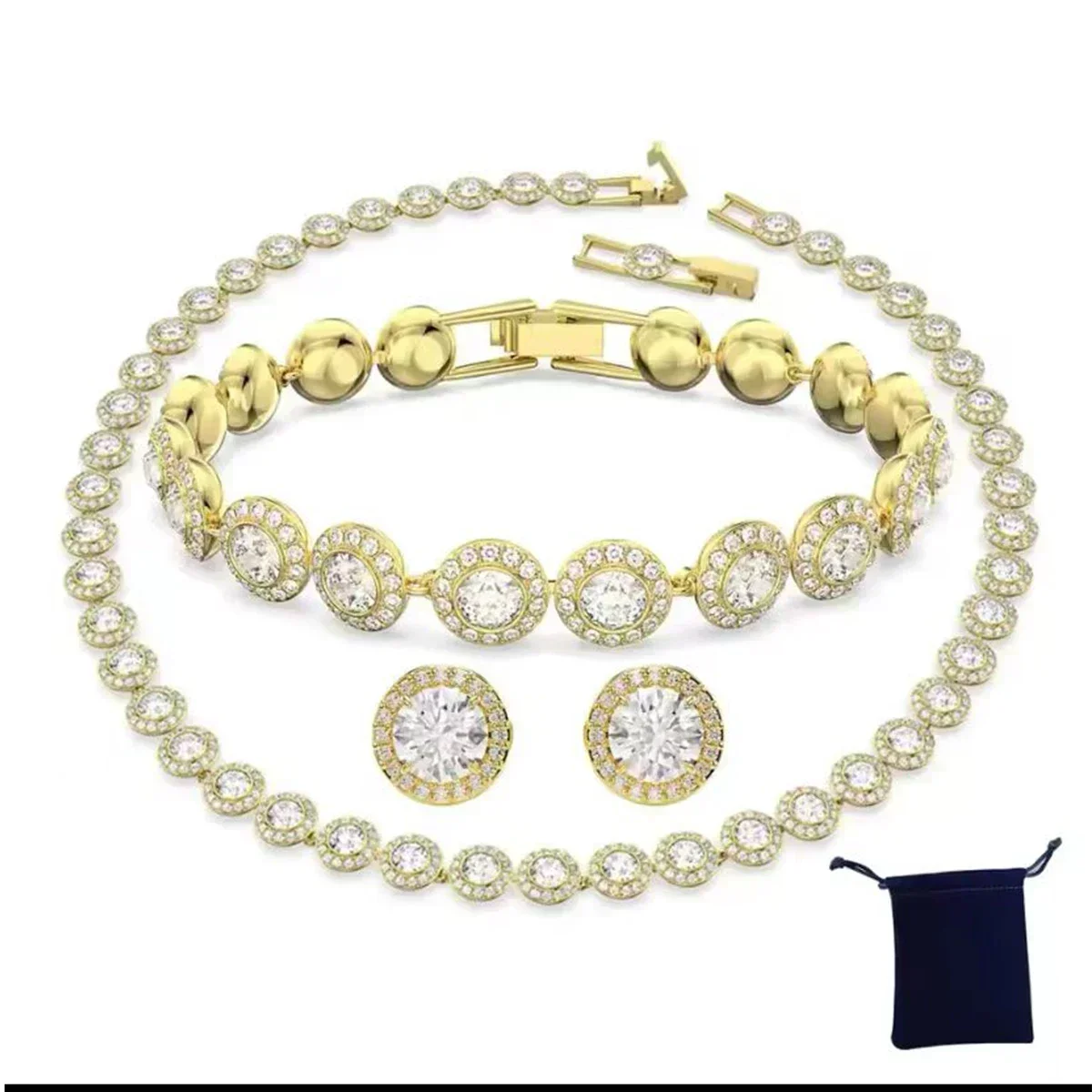 Jewelry Set Silver Jewelry Silver Jewelry Set Crystal Jewelry Set Women's Classic Diamond Round Crystal Necklace Set S925 Silver Una Angelic Series