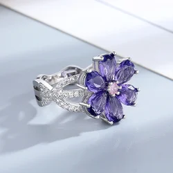 Radiant Pink Flower Zircon Ring with 18K Gold Plating - Elegant & Romantic Fine Jewelry - 8 (PURPLE)