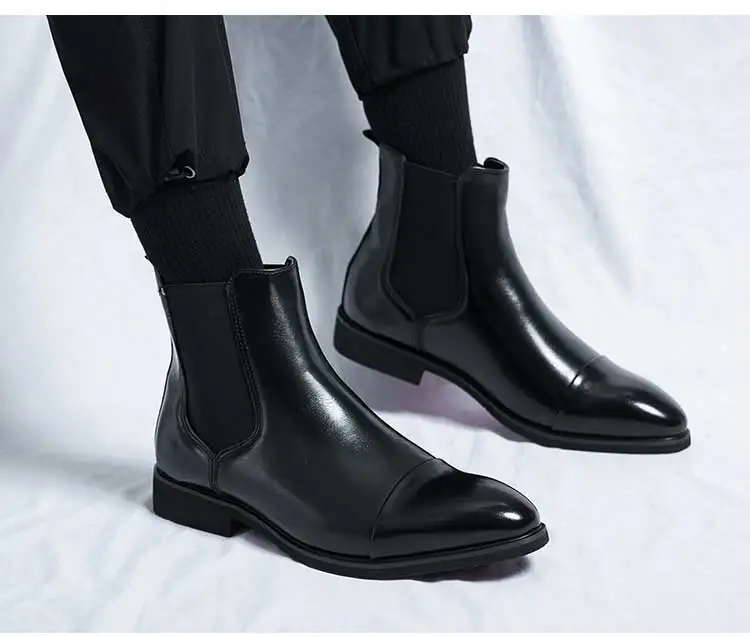 Red Bottom Chelsea Boots for Men Round Toe Slip-On Business Ankle Boots Size 38-46 Men Short Boots Zapatos Para Moto Hombre
