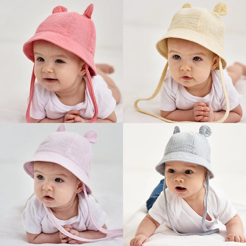 Soft Cotton Baby Sun Hat Summer Children Outdoor Rabbit Ear Baby Bucket Hat Kids Beach Caps Boy Girl Panama Hats For 3-12Months ergo baby accessories