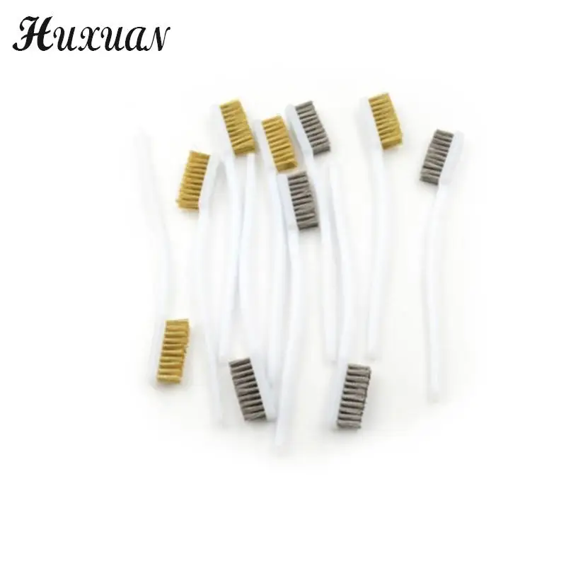 5 Pieces 6.9-inch Plastic Handle Brass Bristle Wire Brush-White 35 X 10mm/1.38inch X 0.39inch