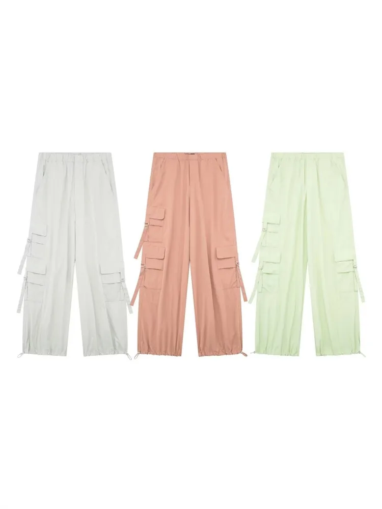 

Girls Y2K Colorful Loose Cargo Pants 2023 Spring Woman Casual Solid High Waisted Pant Female Fashion Oversized Pocket Trousers
