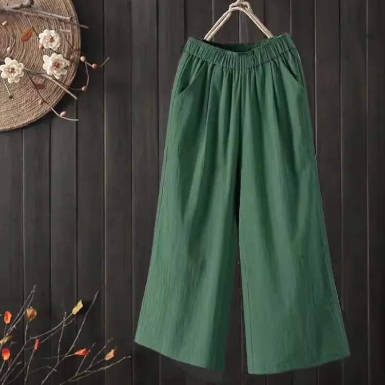 Pure cotton wide leg pants green