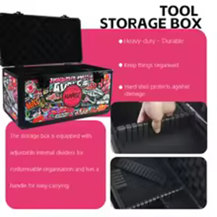 그래피티 대형 알루미늄 합금 공구함 내구성 다기능 이중층 조절 가능한 크기 보관함 43*23*24.5cm