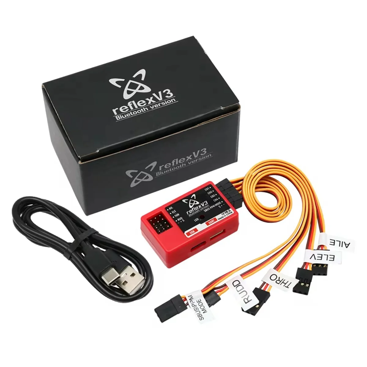 Achetez FMS Reflex V3 contrôleur de vol gyroscopique pour avion RC, présenté avec son emballage d'origine et accessoires inclus.
