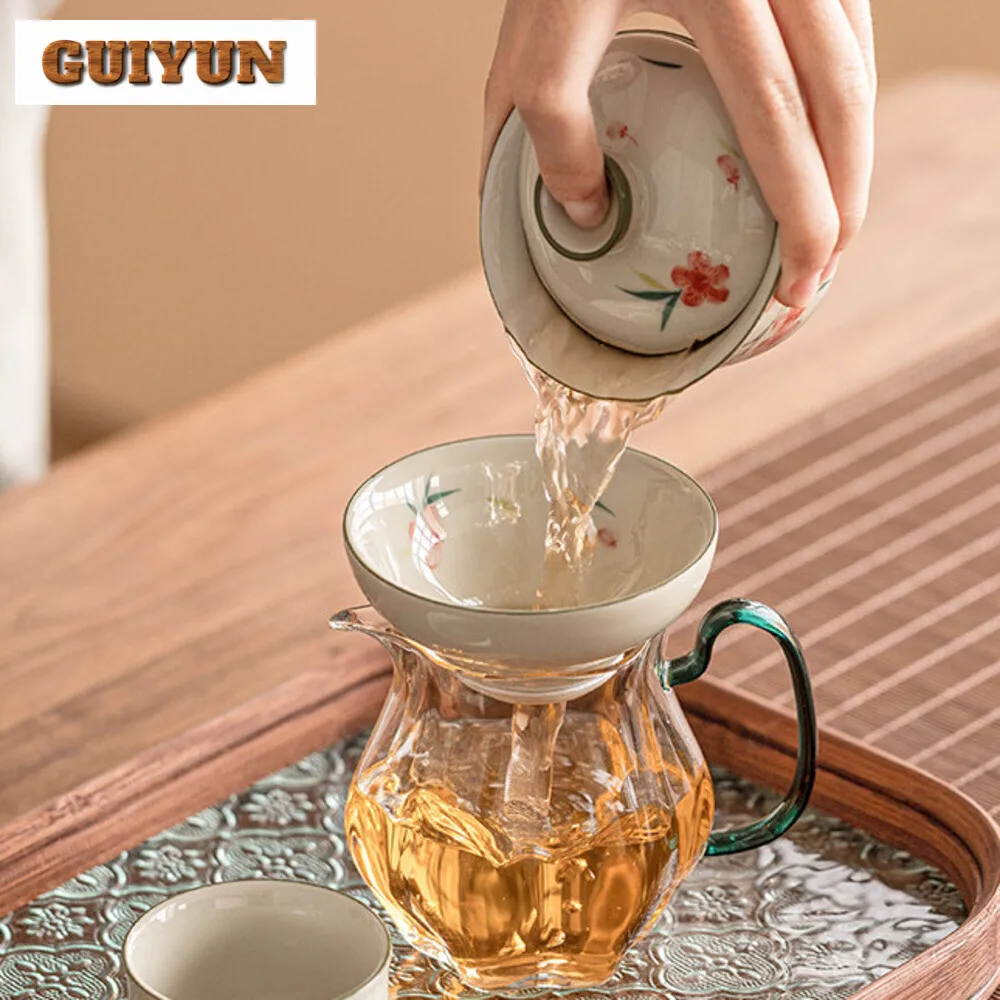 Hand-painted Peach Blossom Tea Leakage Tea Filter Integrated Fair Cup Filter Kung Fu Set Accessories Partition Set