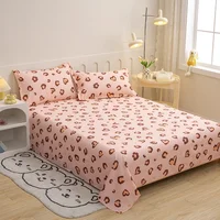 Heart-shaped Leopard Print Flat Sheet with 2 Pillowcase Twin/Queen Size Polyester Luxury Soft Boho Leopard Pattern Bed Sheet Set 3