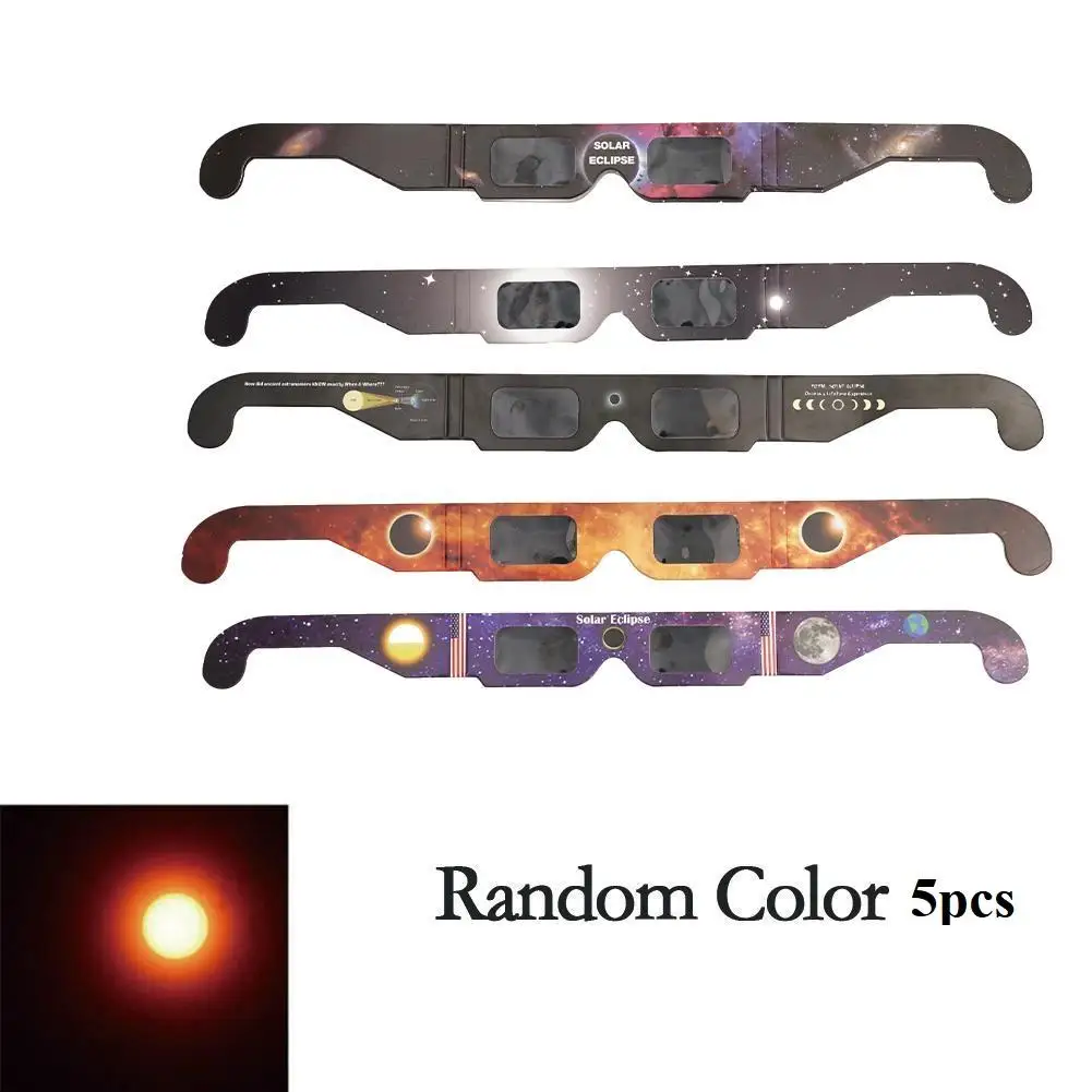 

5pcs Random Paper Solar Eclipse Glasses Protect Eyes Anti-UV Viewing Glasses Safe Shades Observation Solar Glasses Great For Kid