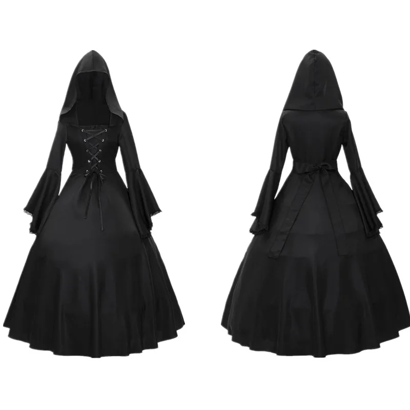 

Dresses for Women Medieval Renaissance Victorian Vintage Retro Gothic Flare Long Sleeve Hooded Long Ball Gown Dress Costume