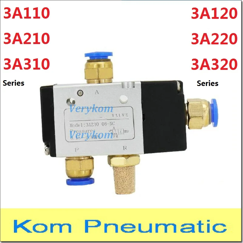 2-Position 3-Way Pneumatic Valve – Copper Alloy, Threaded, 12mm Nominal Diameter (Model 3A210-10)
