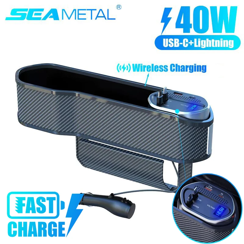 Wireless Charging Car Seat Gap Storage Box Organizer