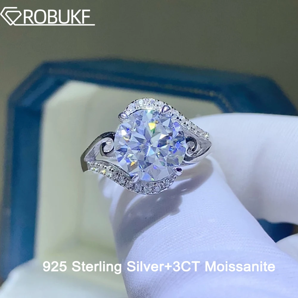 

3 Carat 9mm Moissanite Rings For Women D Color VVS Diamond S925 Sterling Silver Wedding Band Jewelry with Certificate Wholesale
