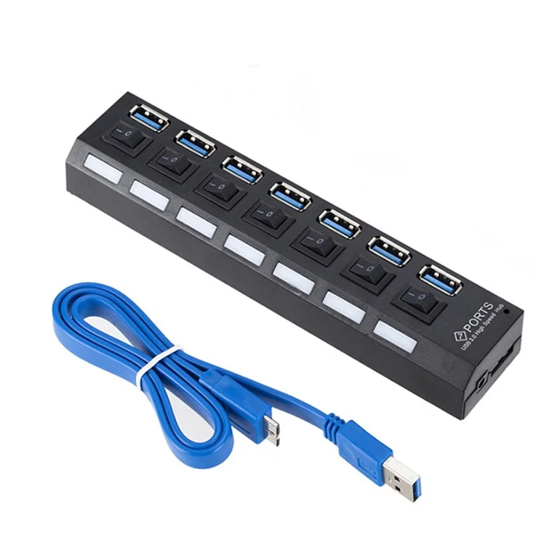 High-Speed USB 3.0 Hub with 4 or 7 Ports and External Power Adapter
