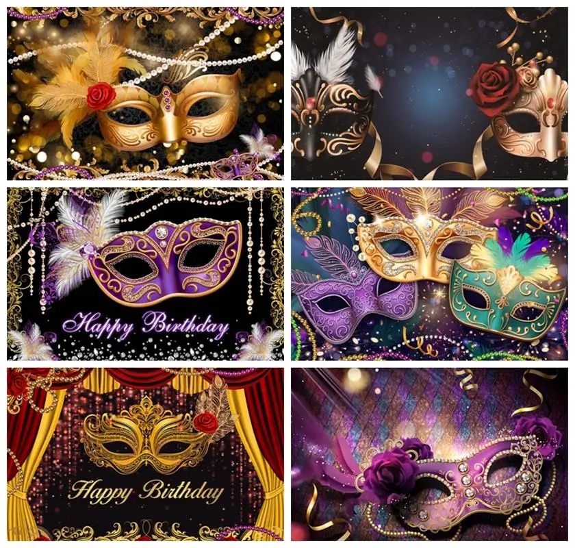 

Laeacco Mardi Gras Backdrop Masquerade Carnival Fiesta Mask Prom Dance Party Adult Kids Birthday Portrait Photography Background