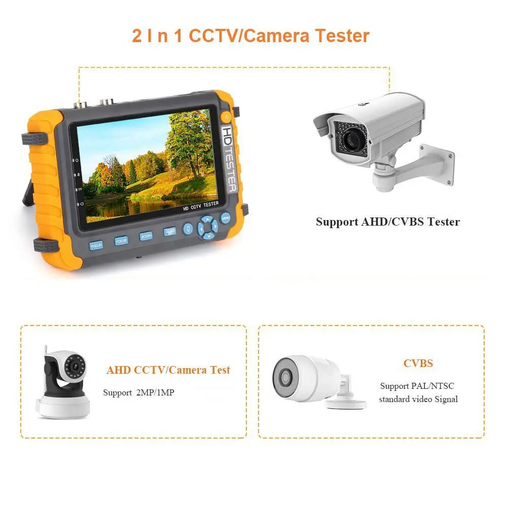 PEGATAH IV8W 8MP AHD/CVI/TVI CVBS CCTV Tester CCTV Cameras Tester AHD Testers with HDMI VGA Input Video CFTV Mini Monitor cctv camera tester