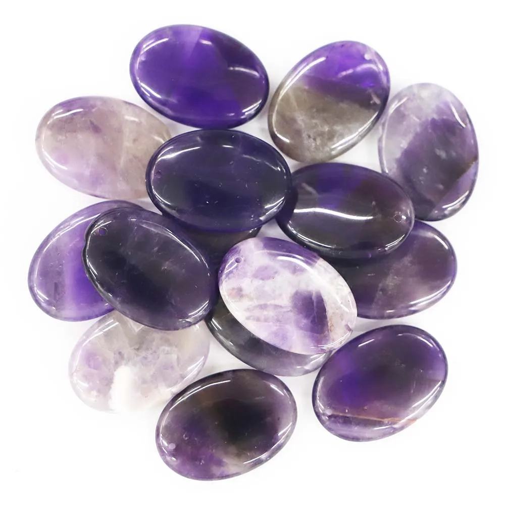 Good Quality Natural Stone Denier Oval Necklace Pendant Mineral Healing Fashion Reiki Charm DIY Jewelry Accessories Making 12Pcs
