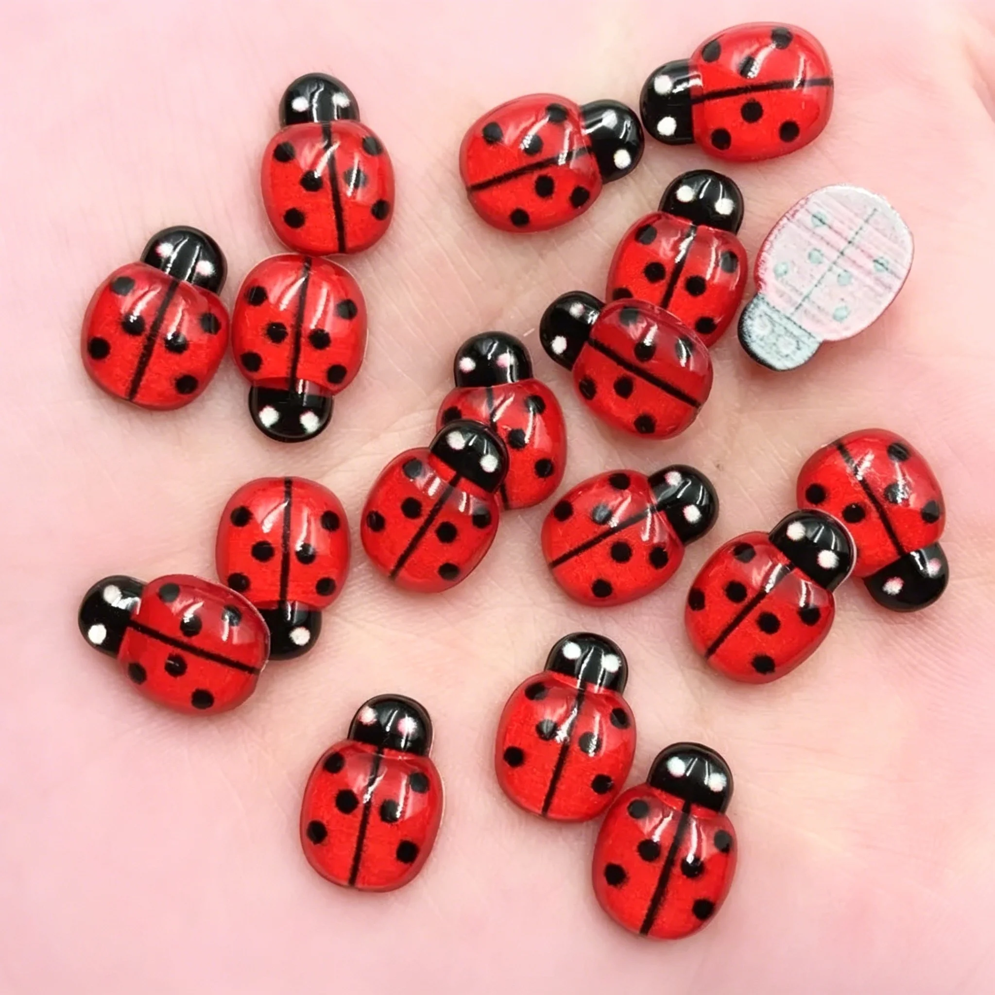 9*13mm 레진 무당벌레 플랫백 카보숑 50개 미니 딱정벌레 DIY 스크랩북 쥬얼리 공예 장식