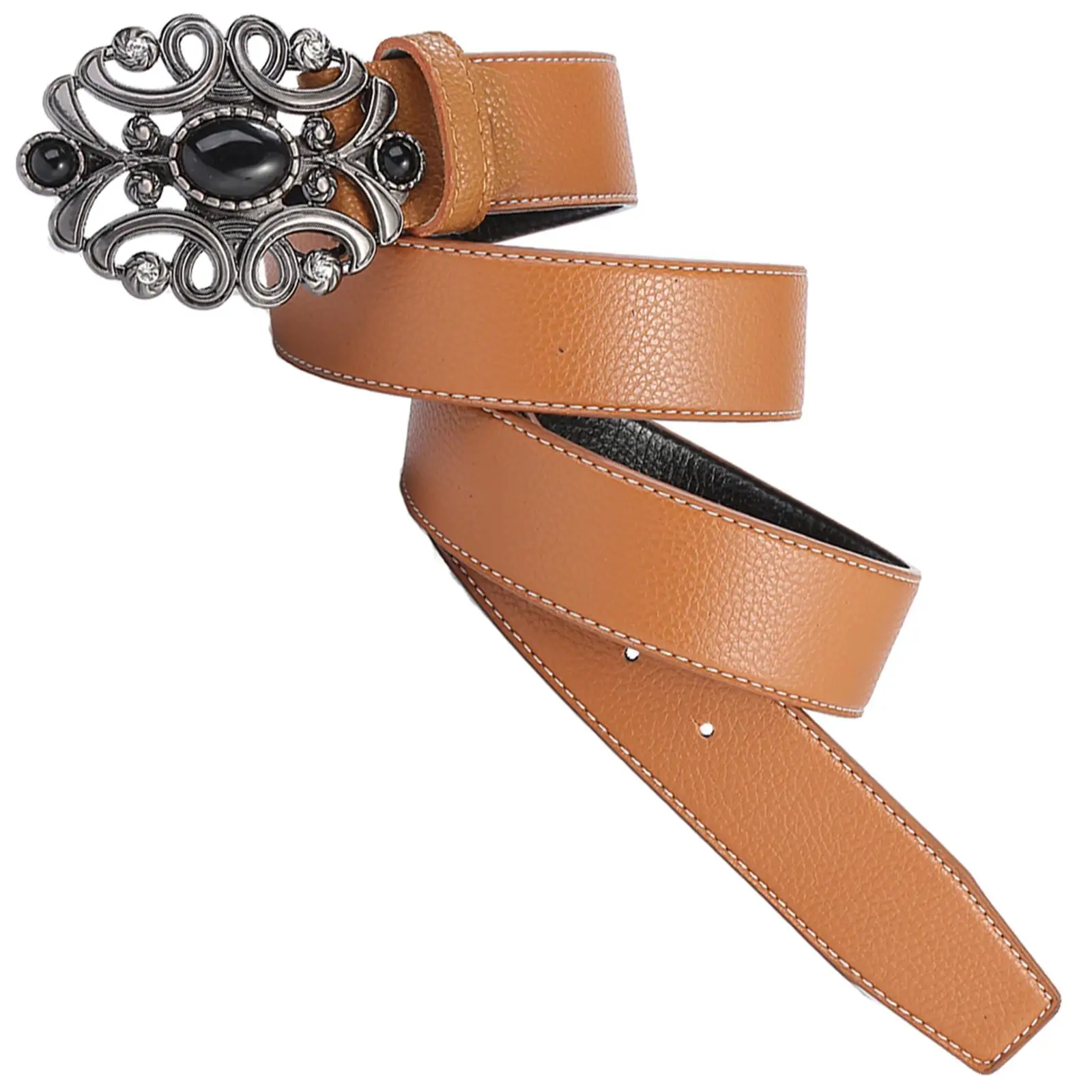 

PU Leather Belt Floral Buckle Decorative Belt Casual Western Belt for Halloween Men Women