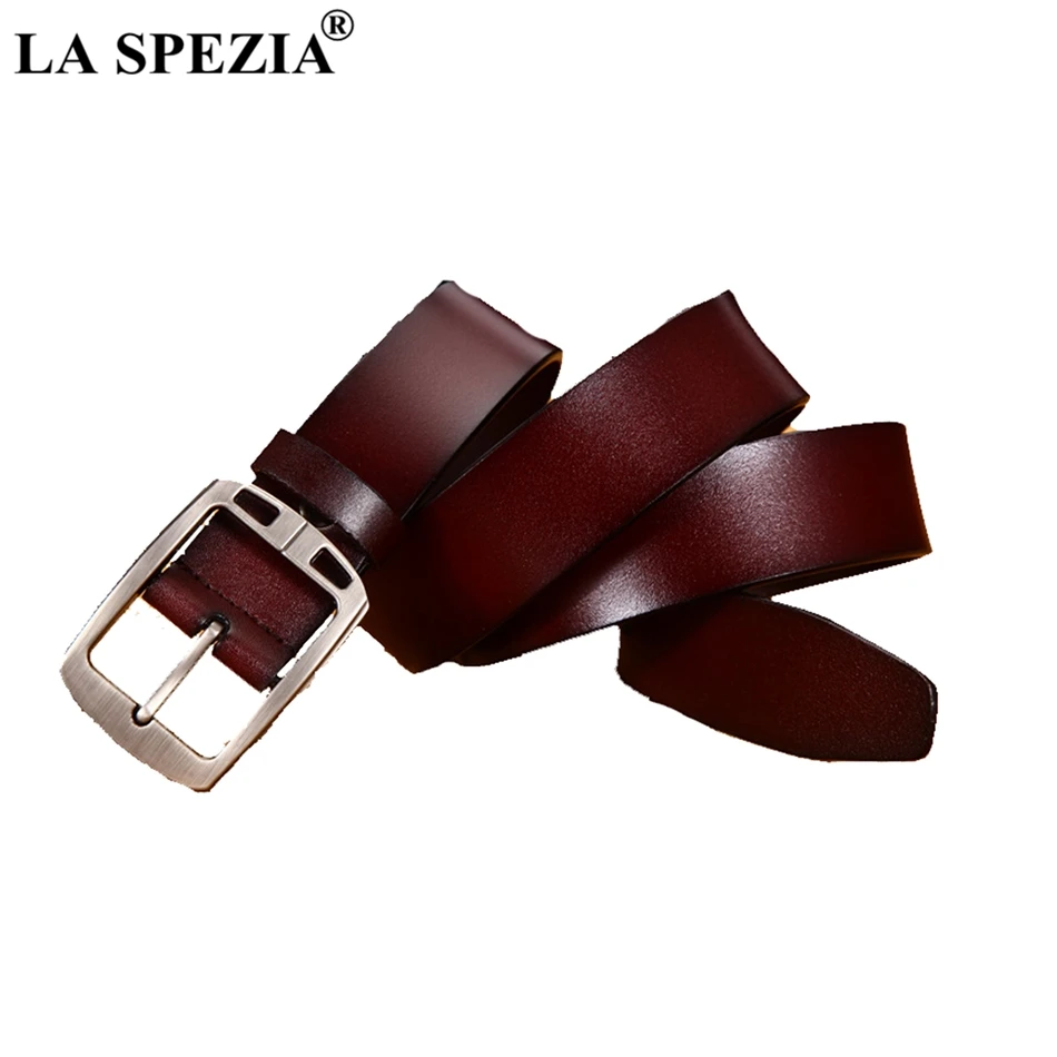 LA SPEZIA Belts For Men Genuine Luxury Leather Mens Pin Buckle Belts Brown Business High Quality Brand Male Leather Belt Black