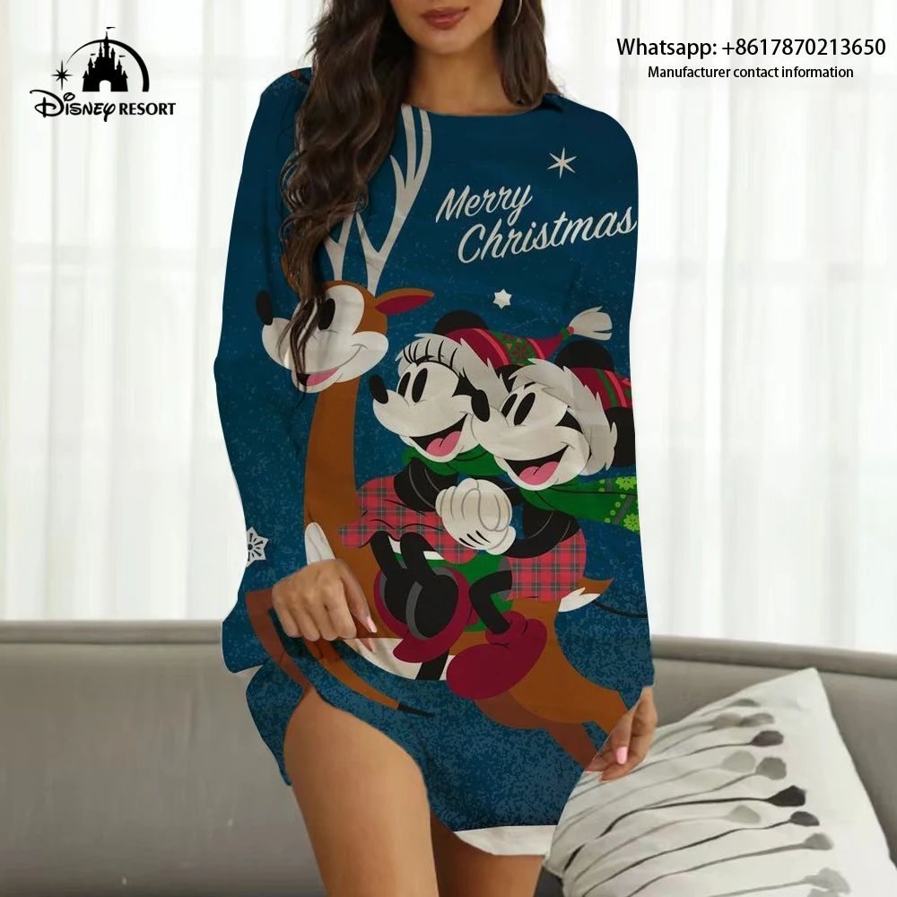 

2022 Fall Christmas New Disney Brand Mickey and Minnie Anime Boho Homewear Street Ladies Sexy Party Club Dress