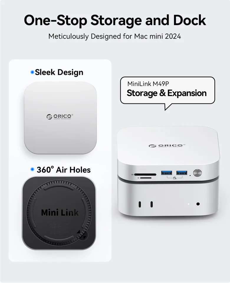ORICO MiniLink M.2 SSD Enclosure for M4 Mac mini 10Gbps USB-C Dock
