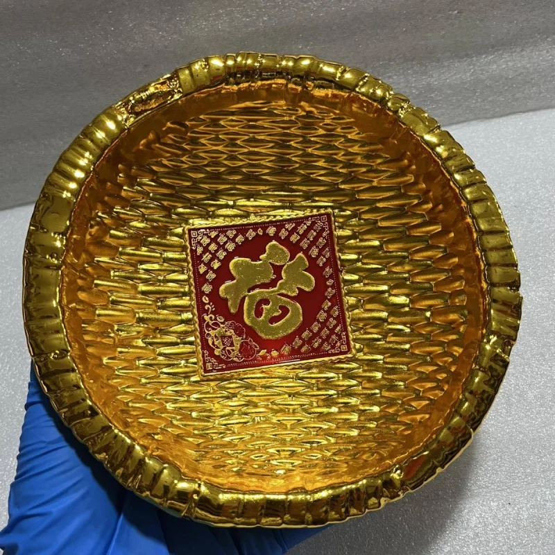 

Copper Gilt Large Fu Character Large Dustpan Retro 3rd Year of Republican Era Thick Gilded Decoration Pot Full of Pot Decoration